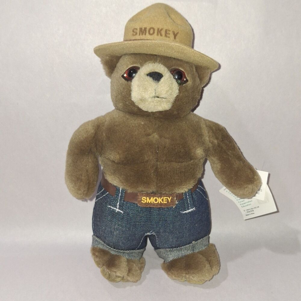 Smokey Bear Plush Figurine 9" Tall Kids Preferred Vintage 1994 w Tags Muscles